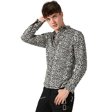 Men's Vintage Leopard Printed Button Down Long Sleeve Cotton Shirt