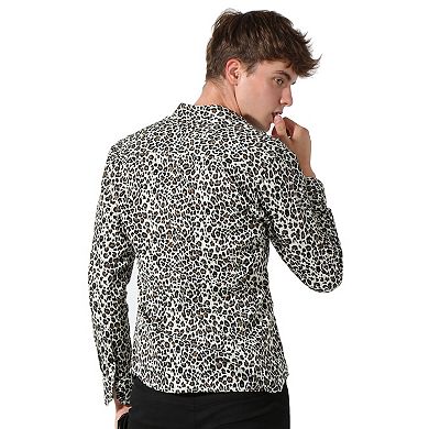 Men's Vintage Leopard Printed Button Down Long Sleeve Cotton Shirt