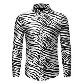 Men's Vintage Leopard Animal Print Button Down Long Sleeve Casual Shirt