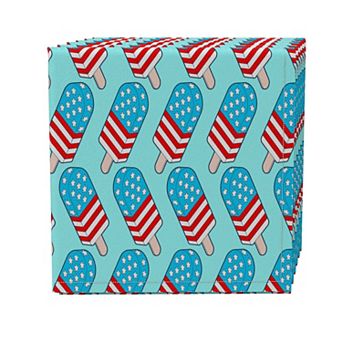 Napkin Set of 4, 100% Cotton, 20x20", Patriotic Ice Pops
