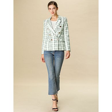 Women's Plaid Double Breasted Notched Lapel Blazer Jackets