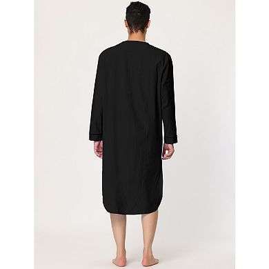 Men's Nightshirt Cotton Sleep Shirt Long Sleeve Nightgown Sleepwear