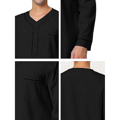 Men's Nightshirt Cotton Sleep Shirt Long Sleeve Nightgown Sleepwear