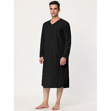 Men's Nightshirt Cotton Sleep Shirt Long Sleeve Nightgown Sleepwear