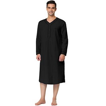 Men's Nightshirt Cotton Sleep Shirt Long Sleeve Nightgown Sleepwear