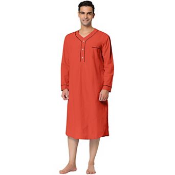 Men's Nightshirt Cotton Sleep Shirt Long Sleeve Nightgown Sleepwear