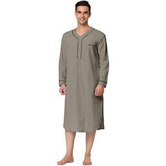 Men's Nightshirt Cotton Sleep Shirt Long Sleeve Nightgown Sleepwear