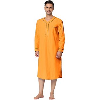 Men's Nightshirt Cotton Sleep Shirt Long Sleeve Nightgown Sleepwear