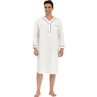 Men's Nightshirt Cotton Sleep Shirt Long Sleeve Nightgown Sleepwear