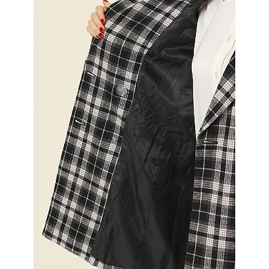 Women's Notched Lapel Long Sleeves Double Breasted Plaid Blazer