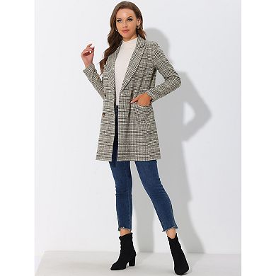 Women's Notched Lapel Long Sleeves Double Breasted Plaid Blazer