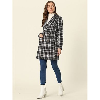 Women's Notched Lapel Long Sleeves Double Breasted Plaid Blazer