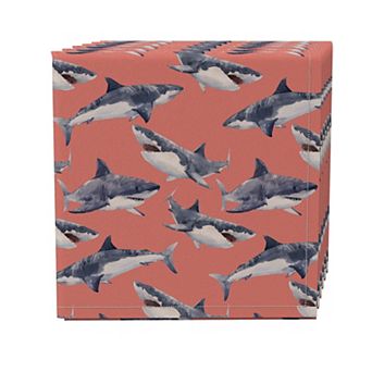 Napkin Set of 4, 100% Cotton, 20x20", Shark Background