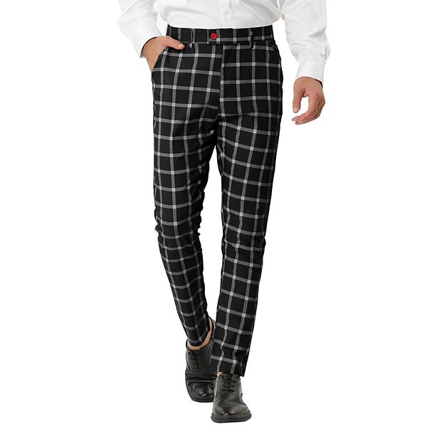 Men's Plaid Dress Pants Slim Fit Business Checked Trousers