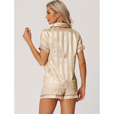 Women's Satin 2pcs Lounge Sleepwear T-Shirt and Shorts Polka Dots Pajama Sets