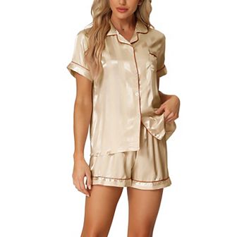 Women's Satin Pajamas Nightwear 2 pc Sleepwear Tops with Shorts Lounge PJ Sets