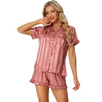 Women's Satin Pajamas Nightwear 2 pc Sleepwear Tops with Shorts Lounge PJ Sets