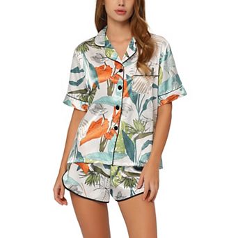 Women's Satin Pajamas Nightwear 2 pc Sleepwear Tops with Shorts Lounge PJ Sets