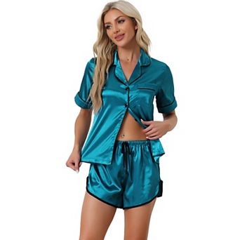 Women's Satin Pajamas Nightwear 2 pc Sleepwear Tops with Shorts Lounge PJ Sets