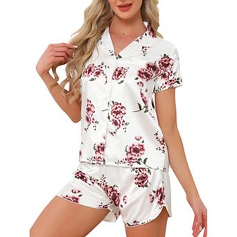 Women's Satin Pajamas Nightwear 2 pc Sleepwear Tops with Shorts Lounge PJ Sets