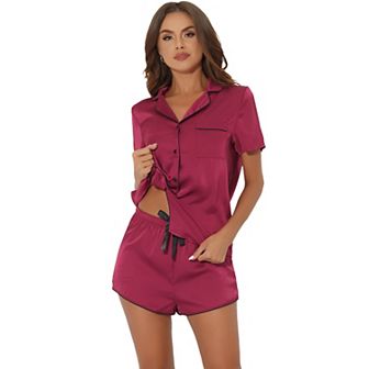 Women's Satin 2 pc Lounge Sleepwear T-Shirt and Shorts Polka Dots Pajama Sets