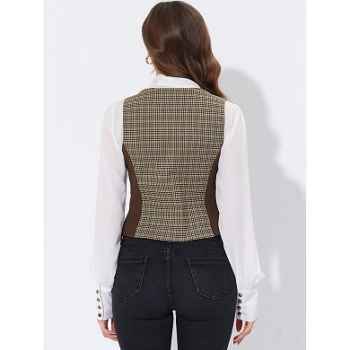 Women's Vintage Waistcoat Vest Plaid Button Down Work Dressy Vests