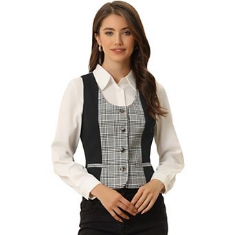 Women's Vintage Waistcoat Vest Plaid Button Down Work Dressy Vests