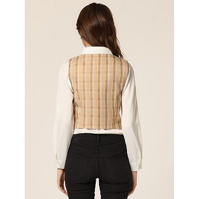 Women's Plaid Double Breasted Cinched Waist Racerback Suit Vest