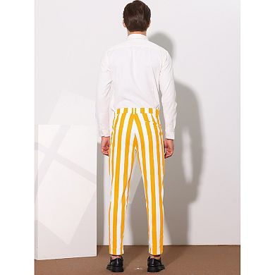 Men's Striped Pants Skinny Fit Color Block Dress Trousers