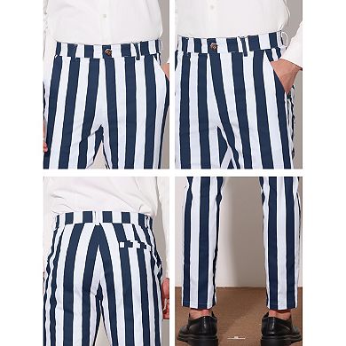 Men's Striped Pants Skinny Fit Color Block Dress Trousers