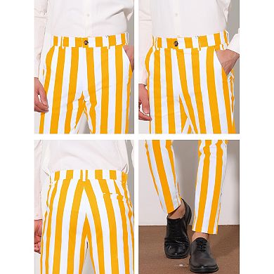 Men's Striped Pants Skinny Fit Color Block Dress Trousers