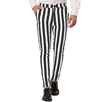 Men's Striped Pants Skinny Fit Color Block Dress Trousers