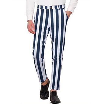 Men's Striped Pants Skinny Fit Color Block Dress Trousers