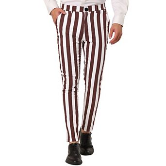 Men's Striped Pants Skinny Fit Color Block Dress Trousers