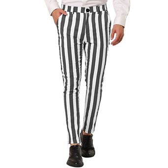 Men's Striped Pants Skinny Fit Color Block Dress Trousers