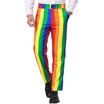 Men's Striped Pants Skinny Fit Color Block Dress Trousers