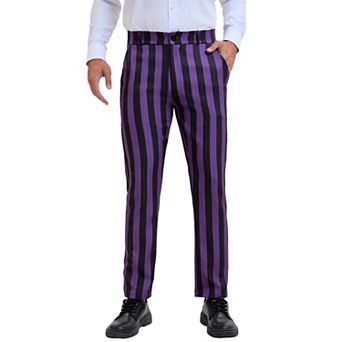 Men's Striped Pants Skinny Fit Color Block Dress Trousers