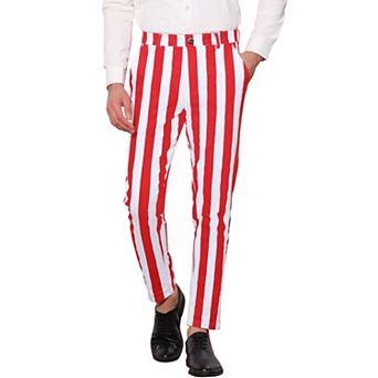 Men's Striped Pants Skinny Fit Color Block Dress Trousers