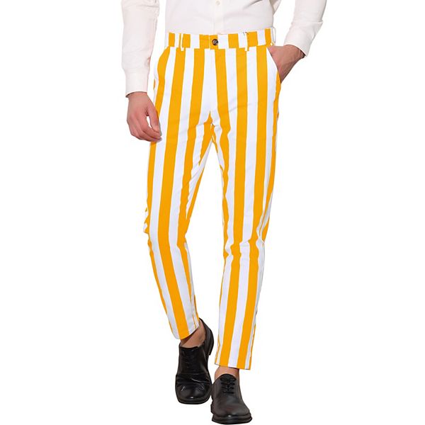 Men s Striped Pants Skinny Fit Color Block Dress Trousers