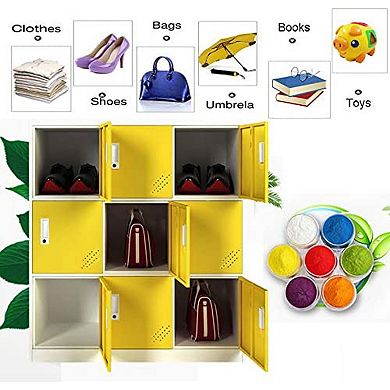 MECOLOR 35.5 in. Multipurpose Kids, Adults Locker Metal 9 Door Storage Cabinet Room Organizer with Lock for Clutter, Toys, Clothes, Shoes, Bags, Backpacks