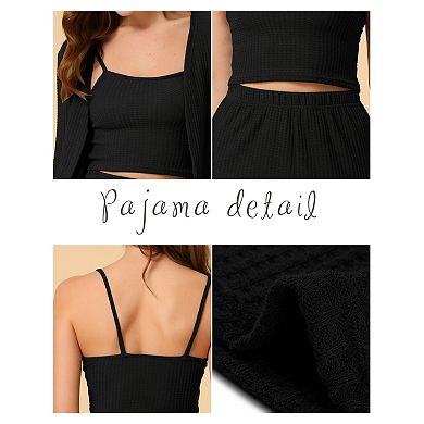 Womens Knit Lounge Sleepwear Pants Shrug Cardigan 3ps Pajama Set