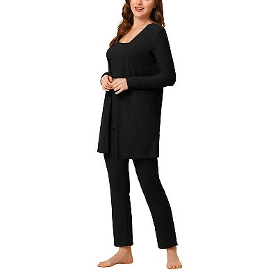 Womens Knit Lounge Sleepwear Pants Shrug Cardigan 3ps Pajama Set