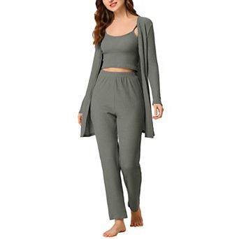 Womens Knit Lounge Sleepwear Pants Shrug Cardigan 3ps Pajama Set