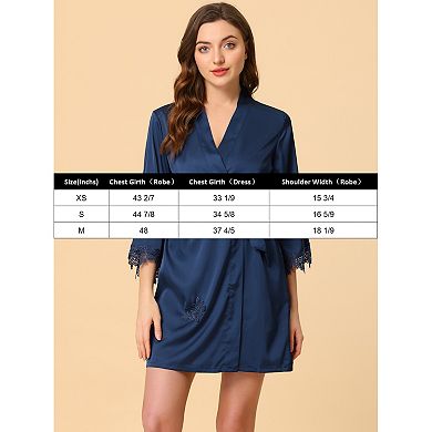 Women's 2pcs Pajama Sleepwear Silk Cami Nightdress With Robe Satin Sets