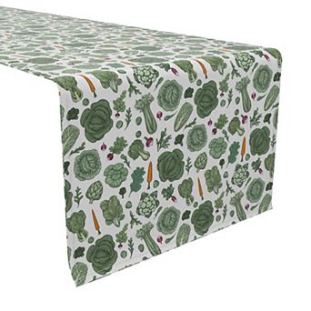Table Runner, 100% Cotton, 16x108", Super Greens Veggie Garden