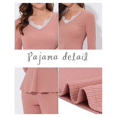 Women's Sleepwear Pajama Soft Knit with Lace Stretchy Nightwear Lounge Sets
