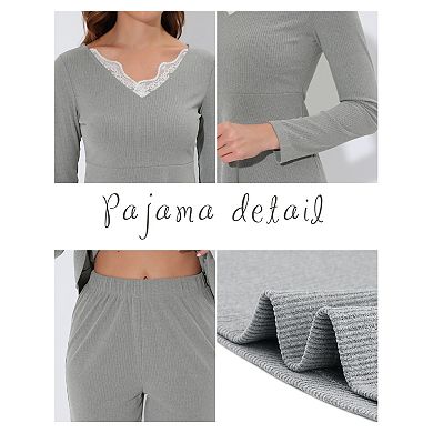 Women's Sleepwear Pajama Soft Knit with Lace Stretchy Nightwear Lounge Sets