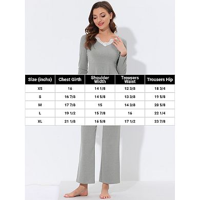 Women's Sleepwear Pajama Soft Knit with Lace Stretchy Nightwear Lounge Sets