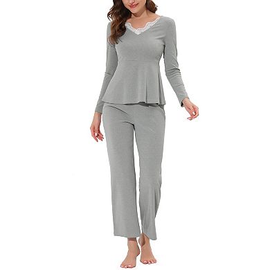Women's Sleepwear Pajama Soft Knit with Lace Stretchy Nightwear Lounge Sets