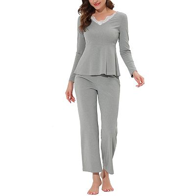 Women s Sleepwear Pajama Soft Knit with Lace Stretchy Nightwear Lounge Sets